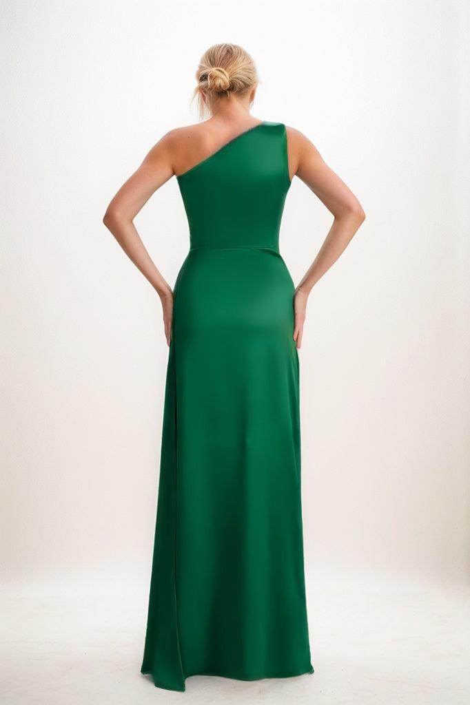 Isabelle One-Shoulder Satin Sheath Dress Burgundy 2