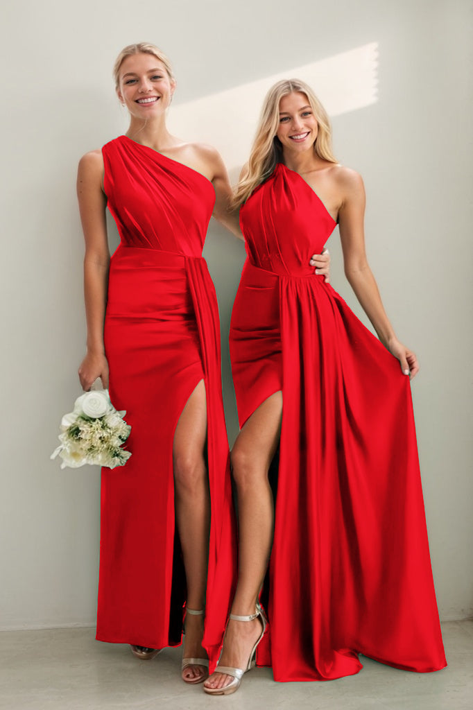 Steel Grey Isabelle One-Shoulder Satin Sheath Dress