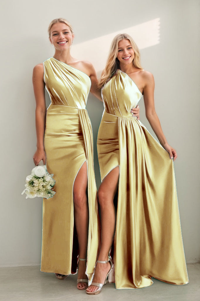 Isabelle One-Shoulder Satin Sheath Dress Orange 1