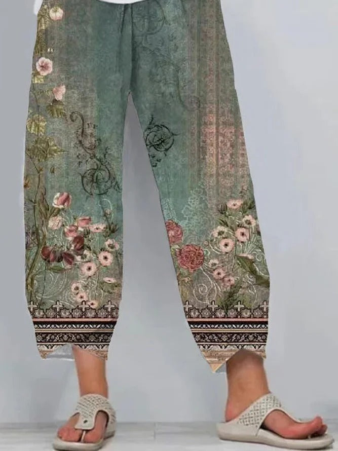 Margot Floral Print Relaxed Pants Green 2