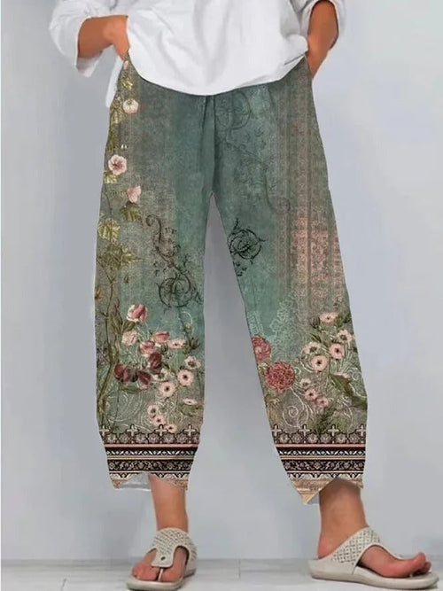 Margot Floral Print Relaxed Pants Green 1