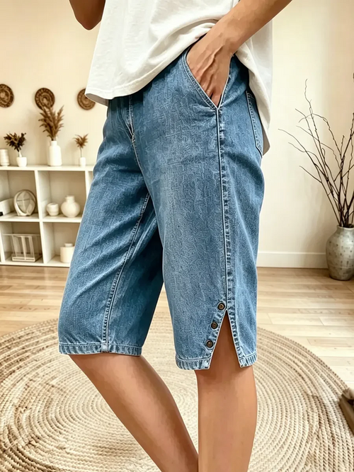 Margot Natural Linen Shorts Blue 1