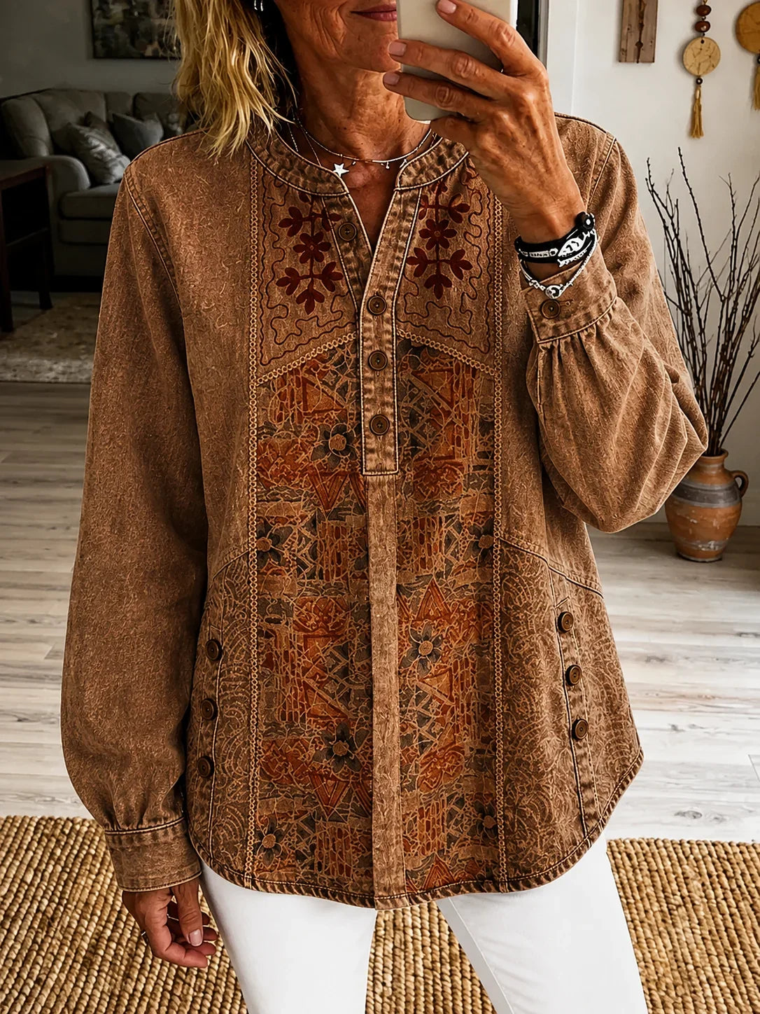 Margot Printed Cotton Shirt Dress Orange 4