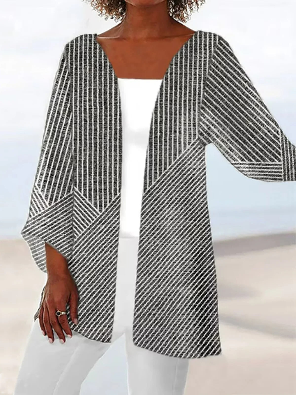 Margot Striped Kimono Dress Deep Gray 1