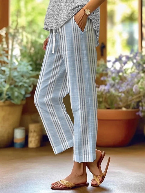 Renata Linen Straight Pants Blue 1