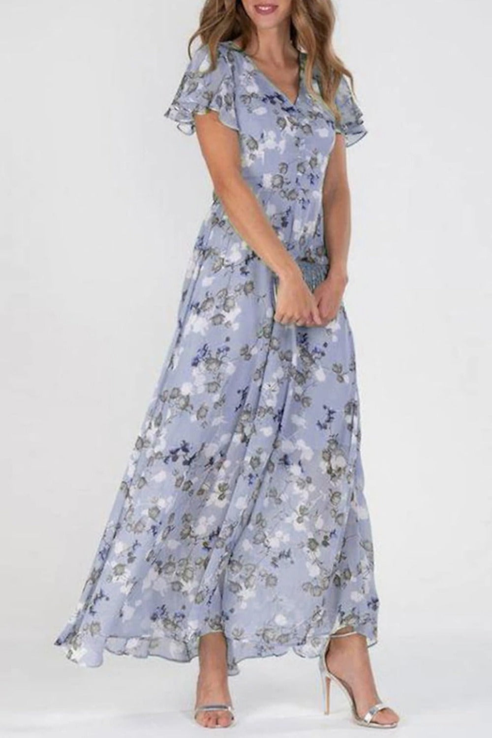 Violetta Chiffon Ruffle Maxi Dress Purple 1