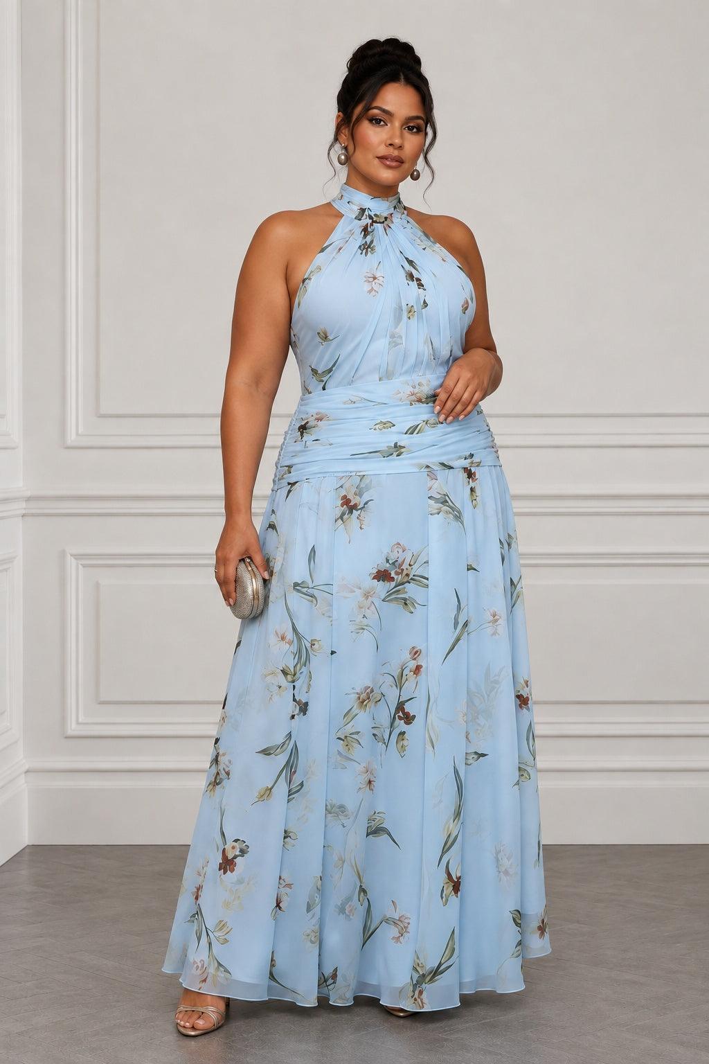 Arabella A-Line Maxi Chiffon Dress Sky Blue 3