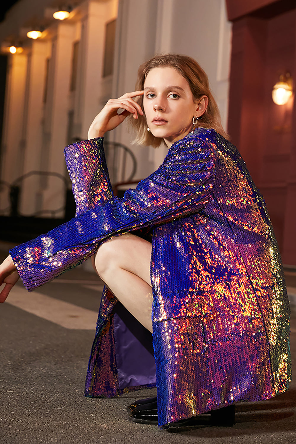 Violet Sequin Longline Blazer Dress Purple 5
