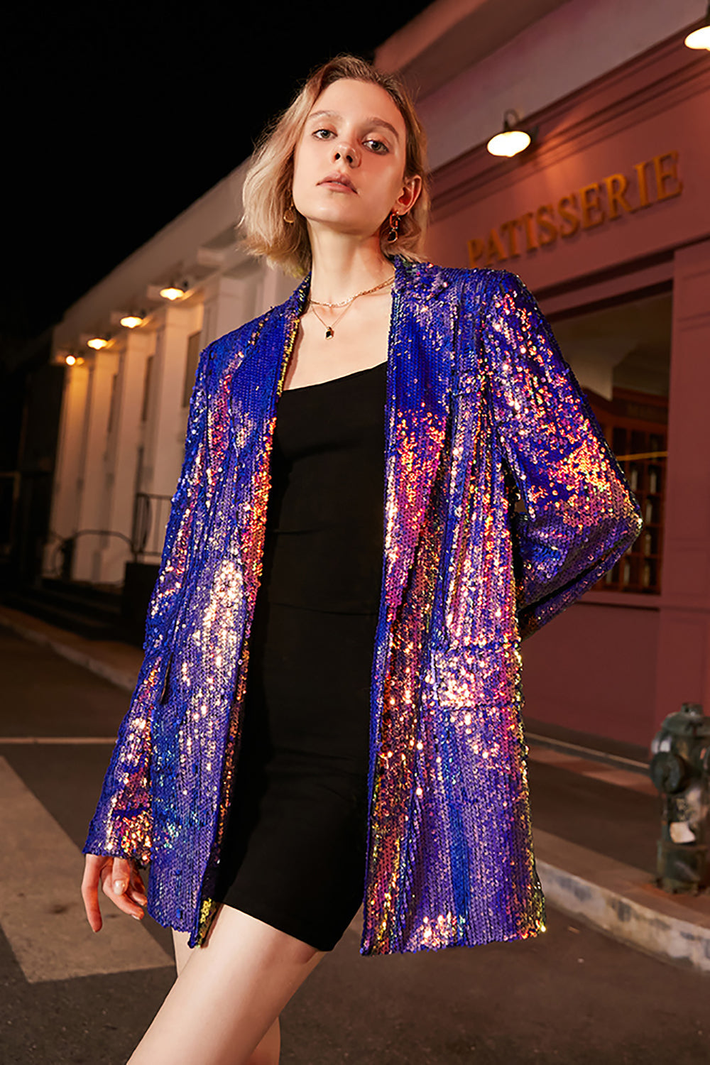 Violet Sequin Longline Blazer Dress Purple 3