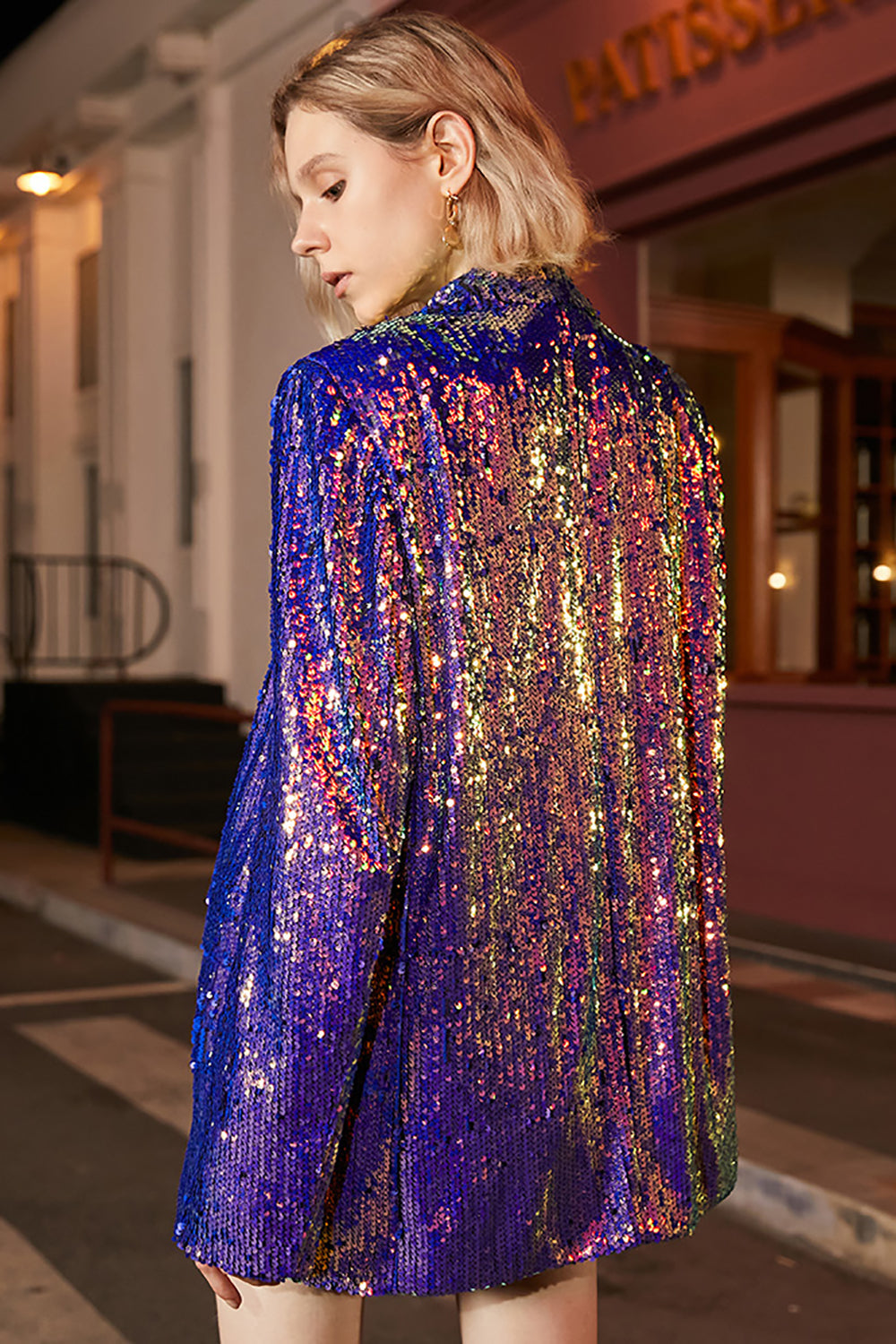 Violet Sequin Longline Blazer Dress Purple 2