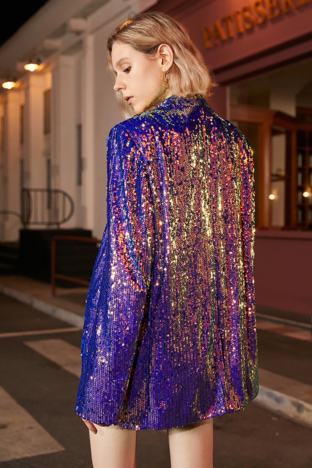 Violet Sequin Longline Blazer Dress Purple 6