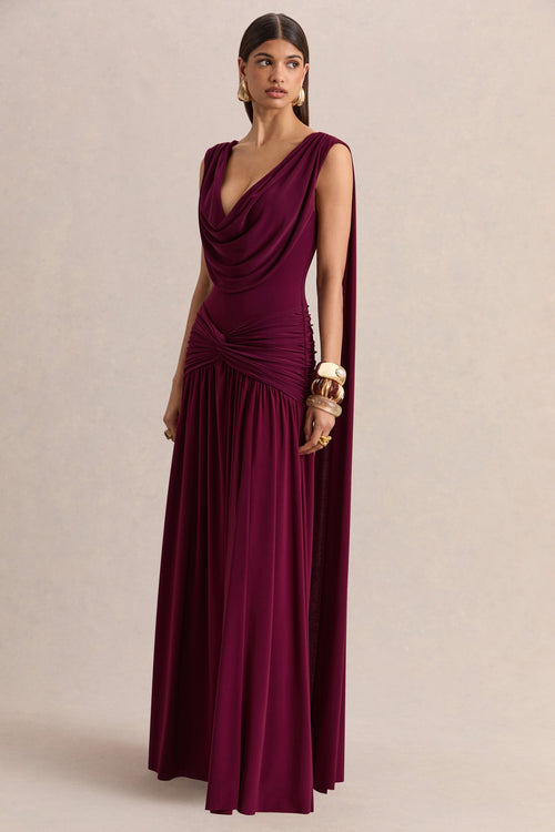 Amelisse Burgundy Plunge Maxi Dress Detailing 1