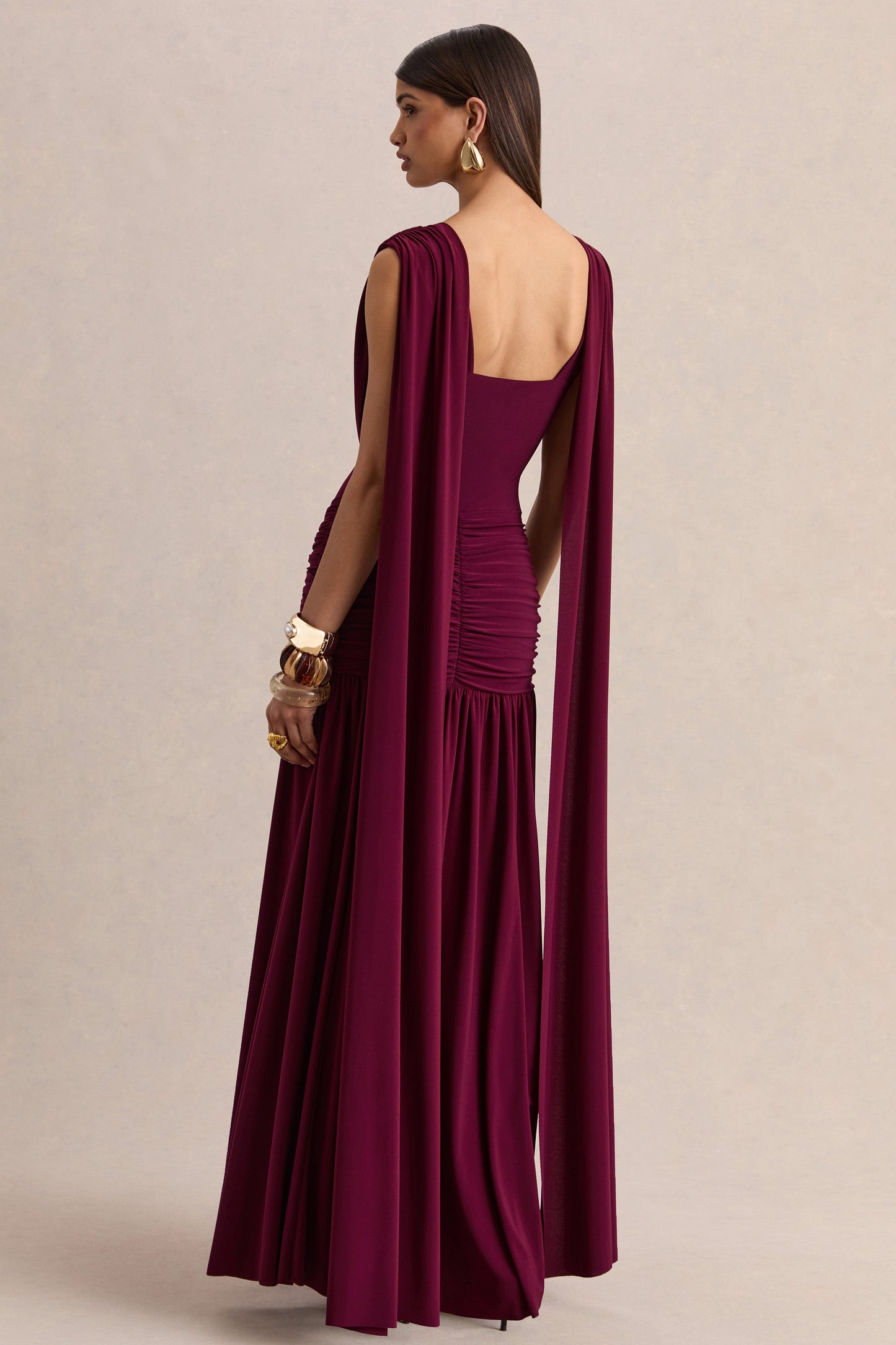 Amelisse Burgundy Plunge Maxi Dress Detailing 2