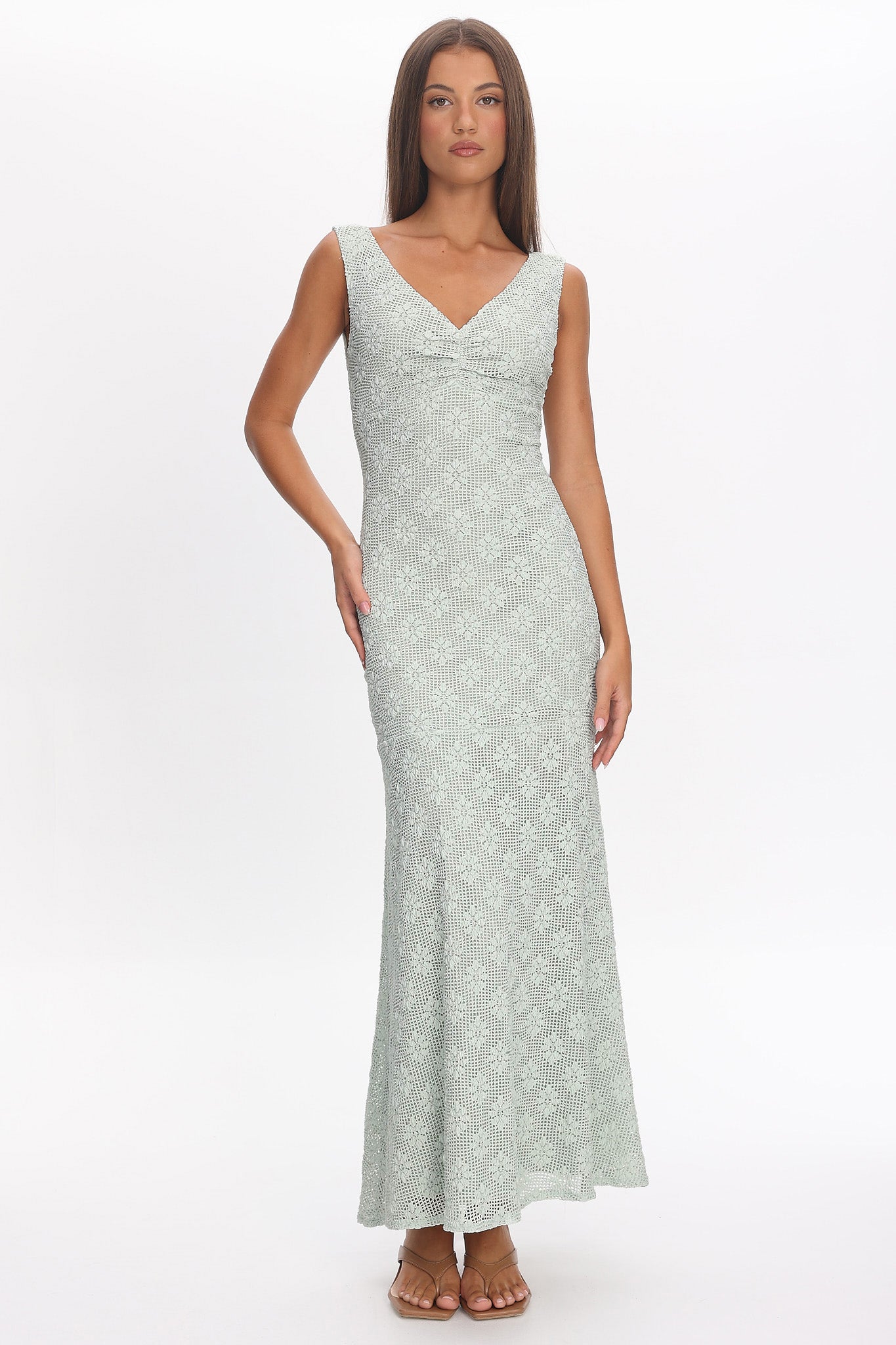 Valentina Crochet Maxi Dress in Sage 1