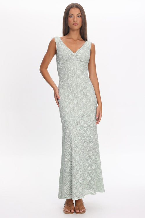 Valentina Crochet Maxi Dress in Sage 1