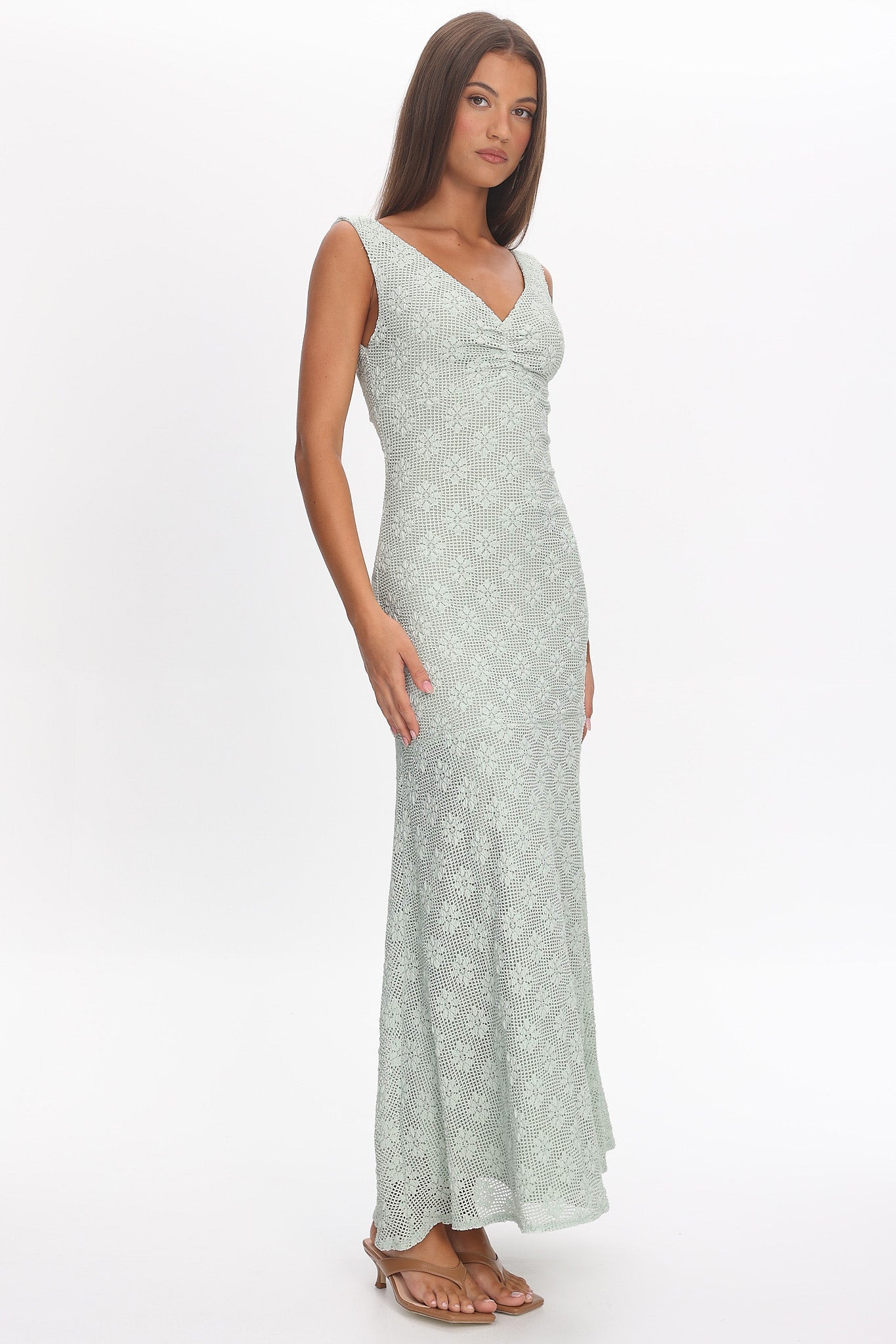 Valentina Crochet Maxi Dress in Sage 2