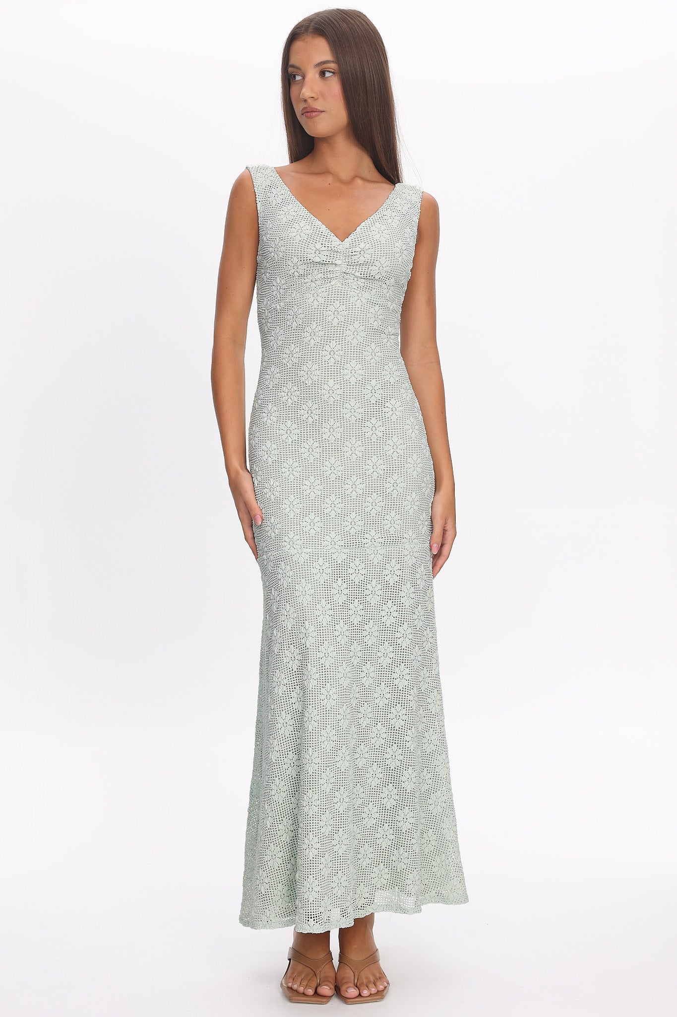 Valentina Crochet Maxi Dress in Sage 5