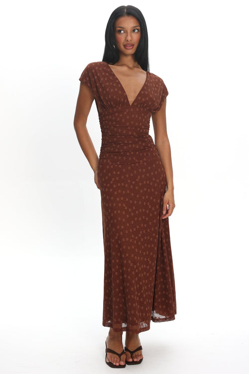 Novia Ruched Bodice Maxi Dress in Chocolate 1