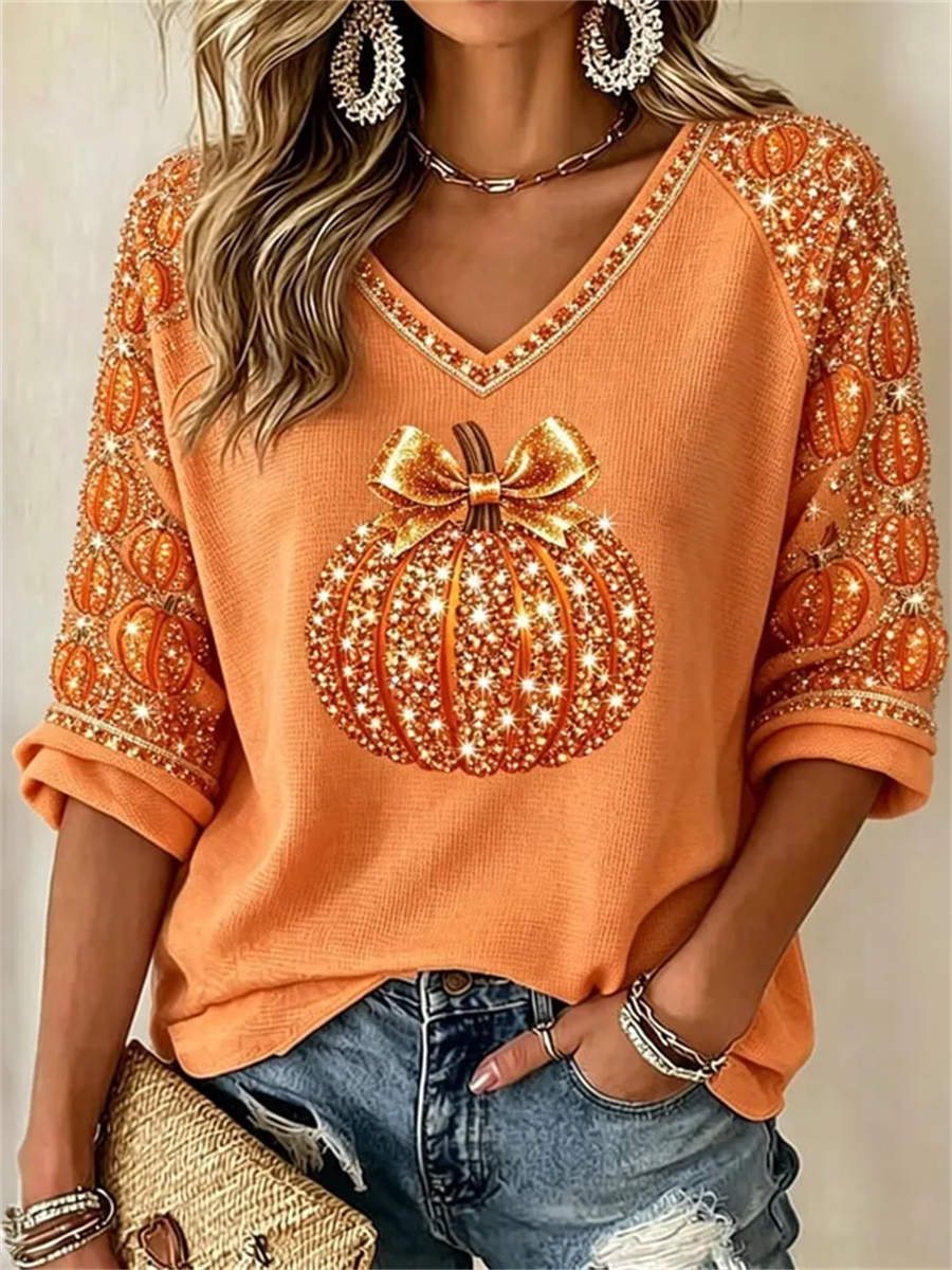 Pomeline Pumpkin Print Blouse Orange 1