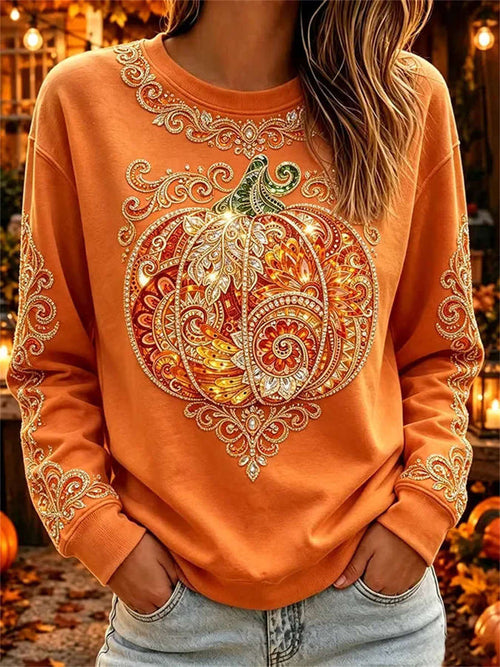 Ophelia Pumpkin Print Long-Sleeve Top Orange 1