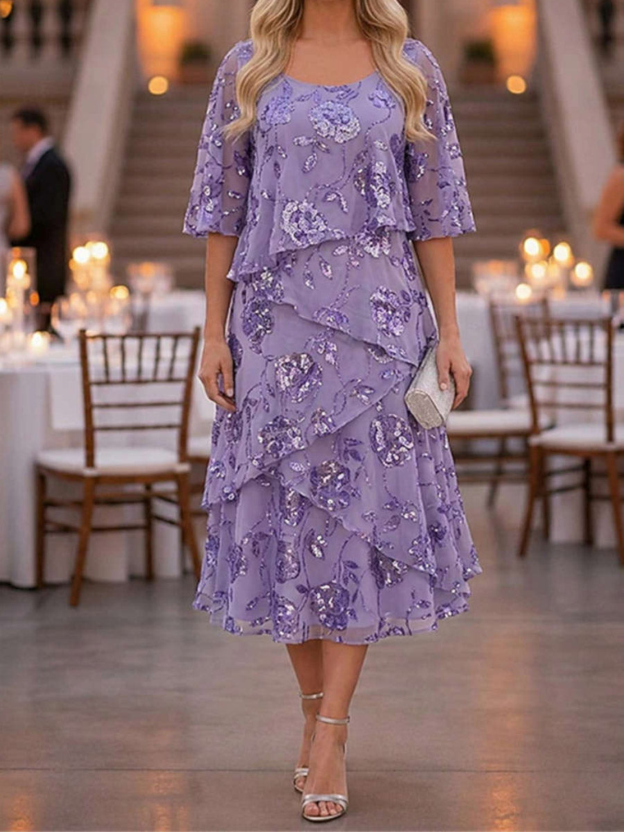 Violet Floral Tiered Midi Dress Purple 1