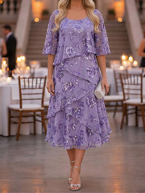 Violet Floral Tiered Midi Dress Purple 1