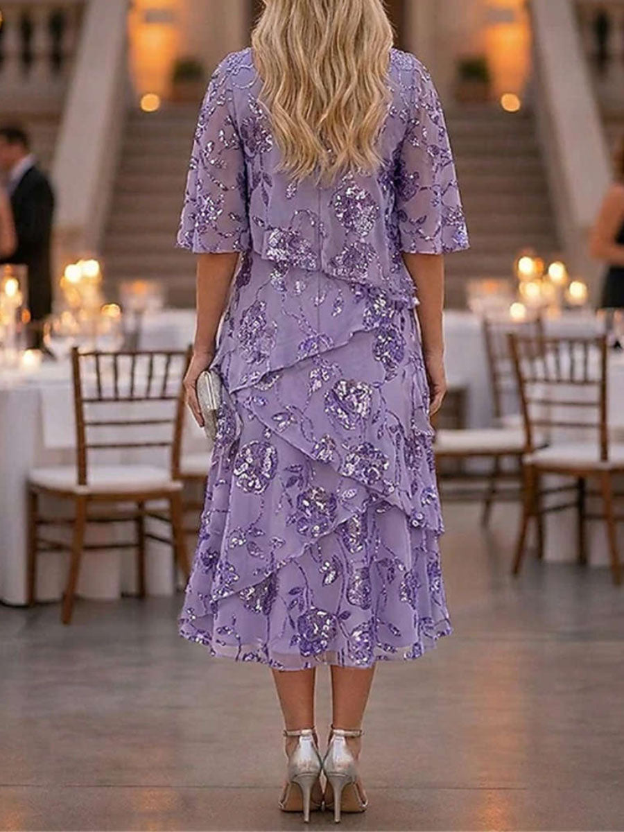 Violet Floral Tiered Midi Dress Purple 2