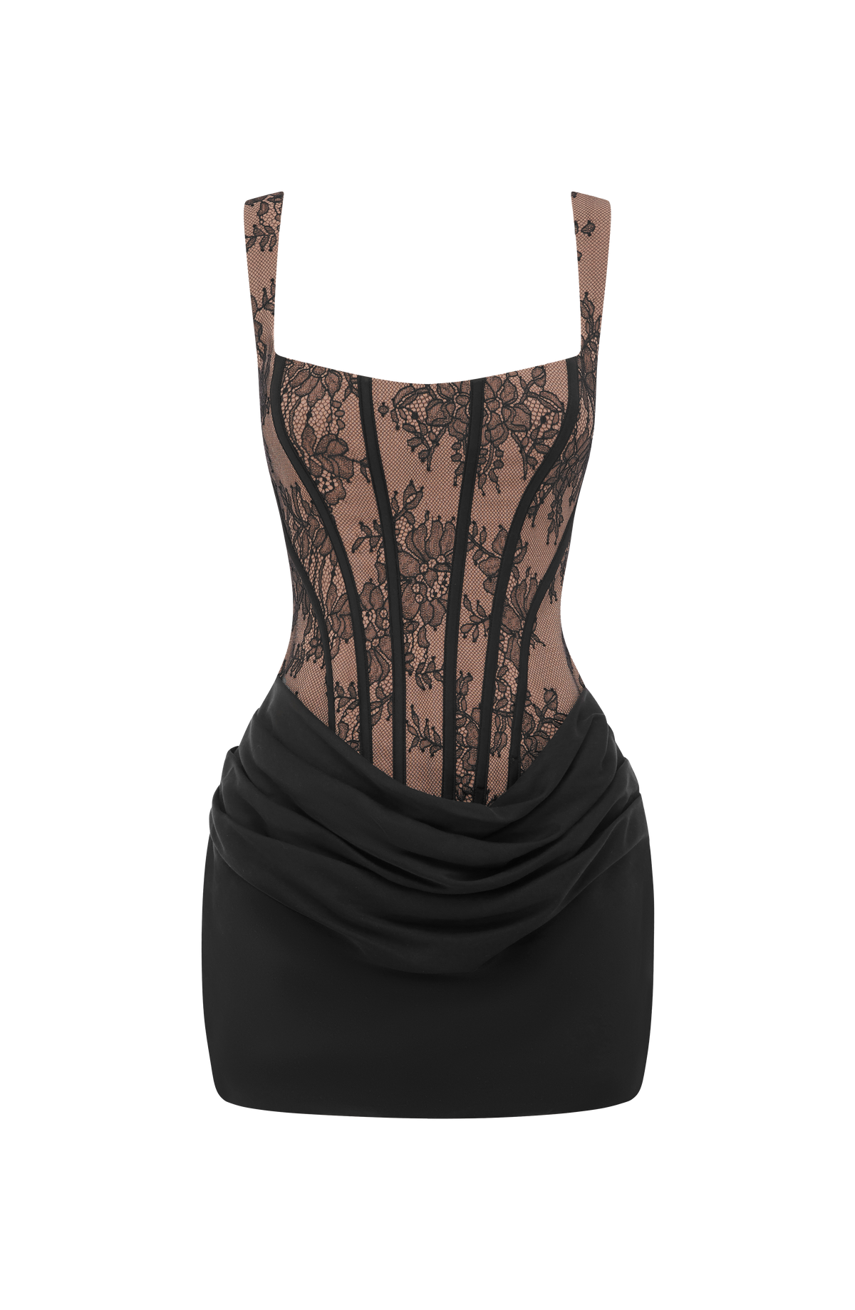 Cornelia Satin Mini Dress Black Lace 5