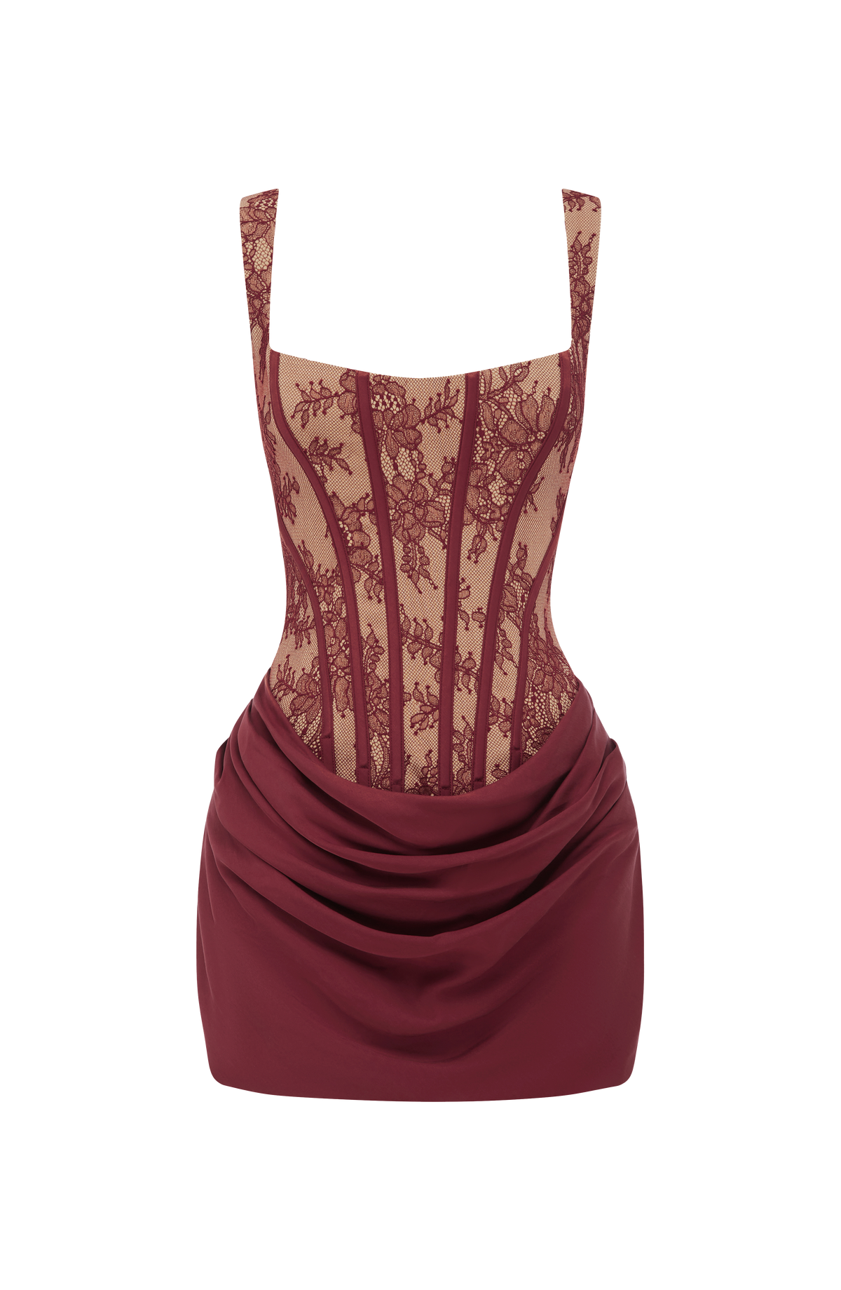 Cornelia Satin Mini Dress Burgundy Lace 8