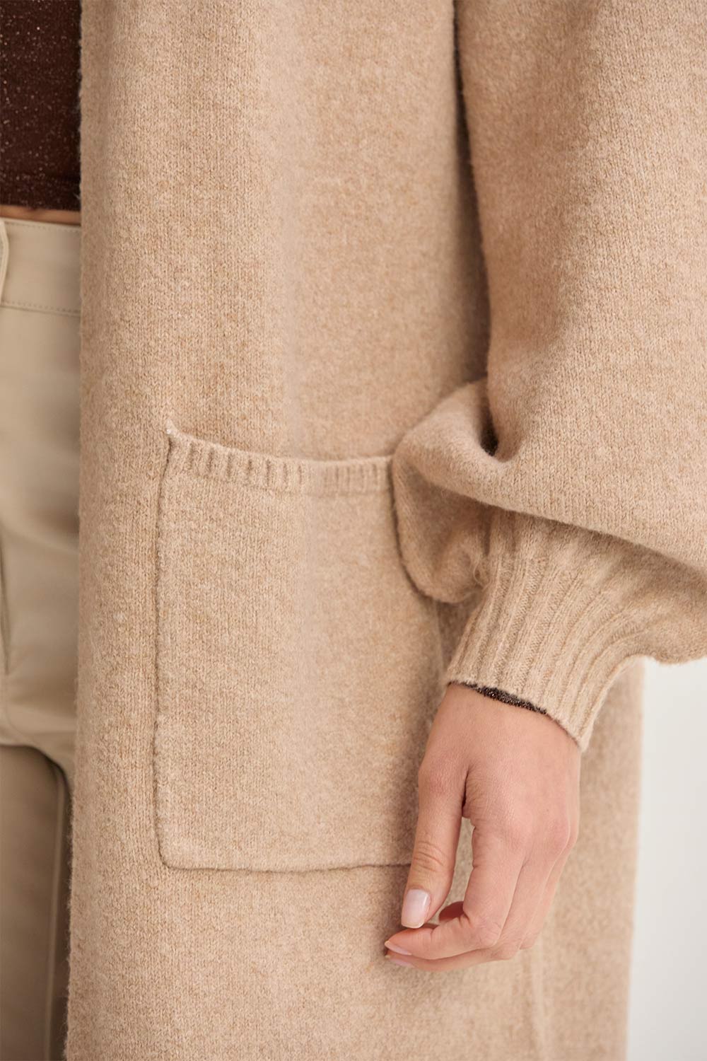Elena Long Cardigan with Balloon Sleeves Oatmeal 4