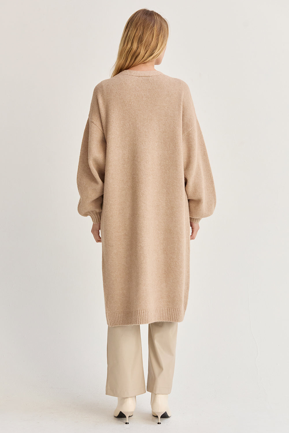 Elena Long Cardigan with Balloon Sleeves Dark Brown 5