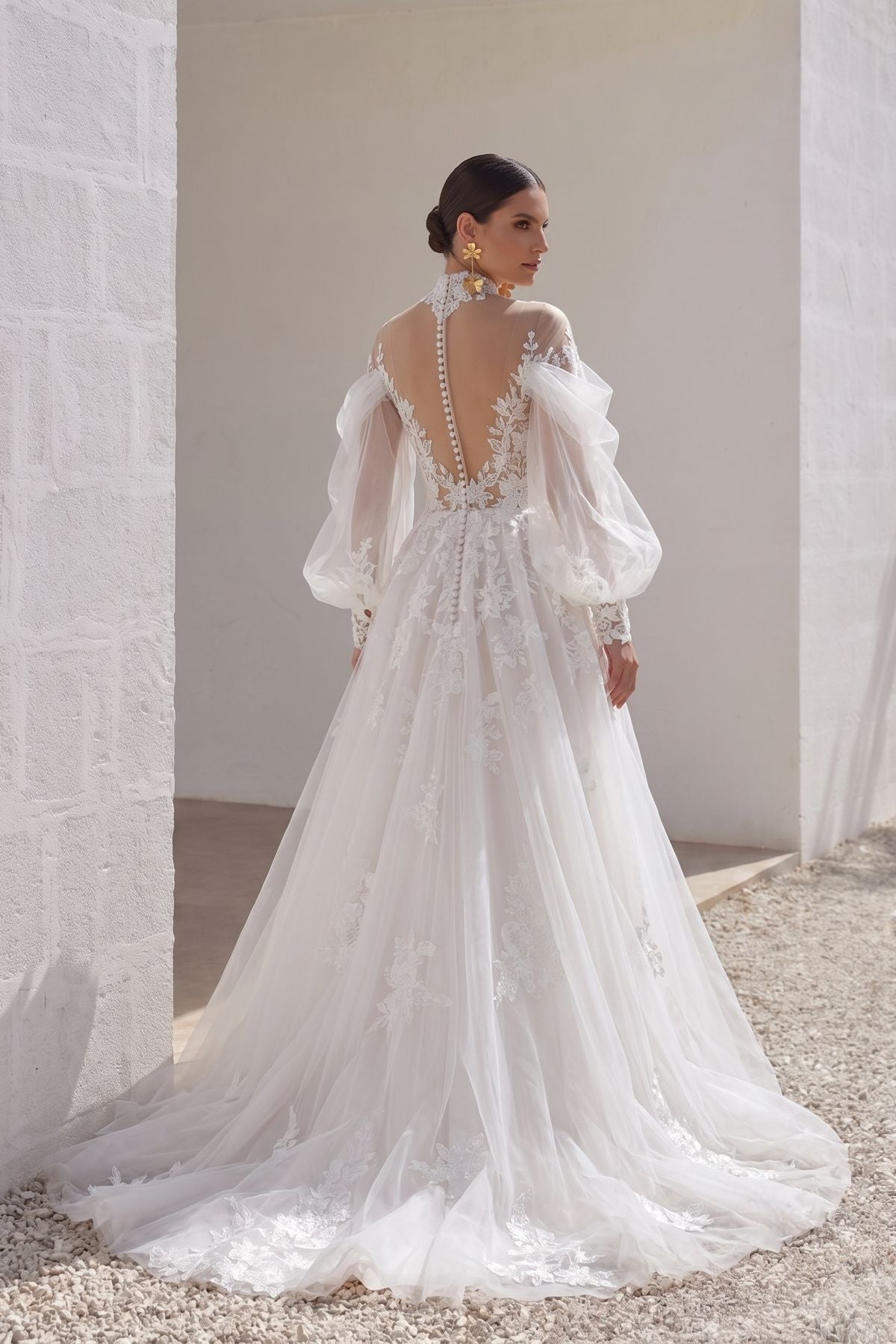 Cecilia Lace Tea-Length Dress Line Court Train Lace Tulle Wedding Dress CW3156 2