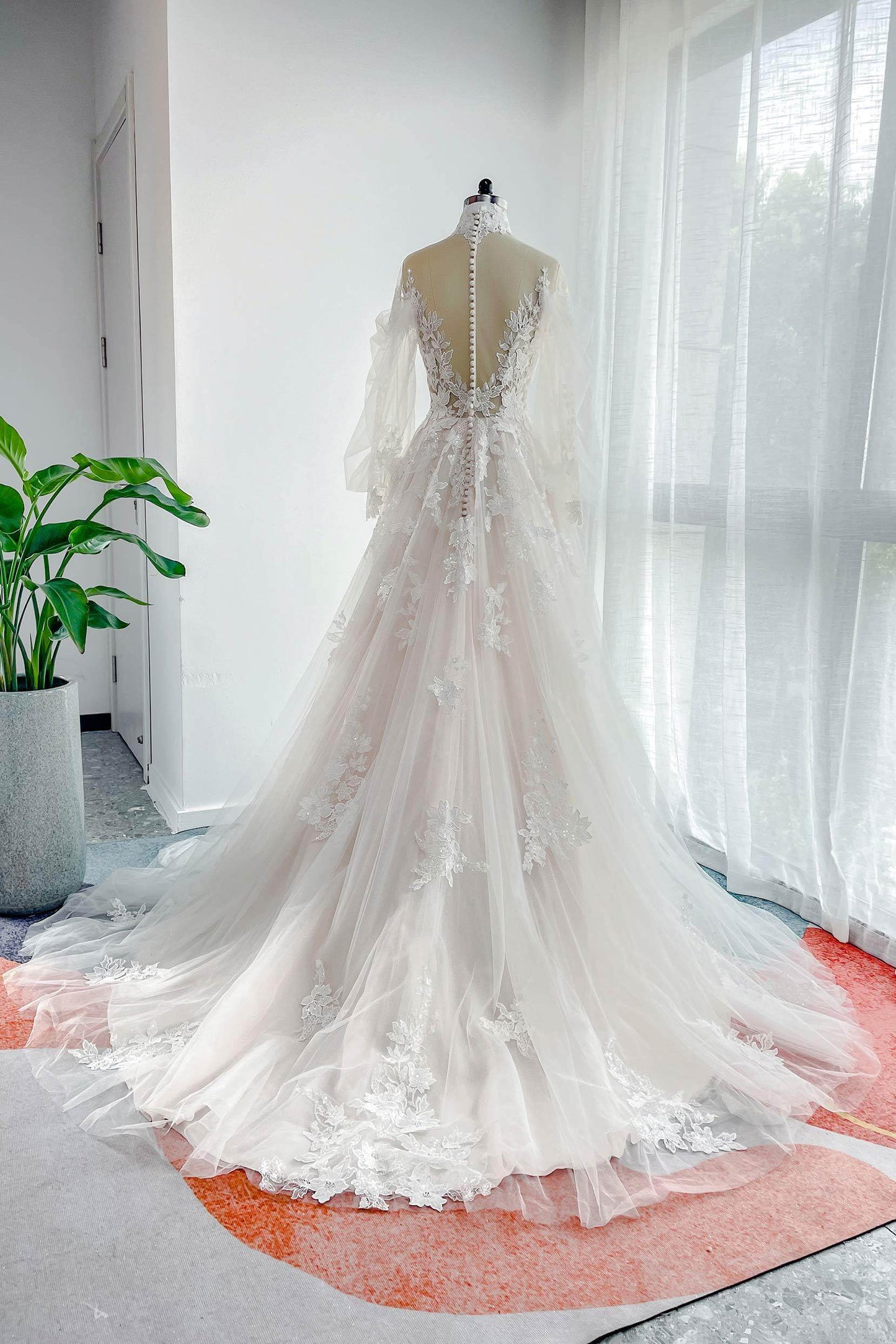 Cecilia Lace Tea-Length Dress Line Court Train Lace Tulle Wedding Dress CW3156 3