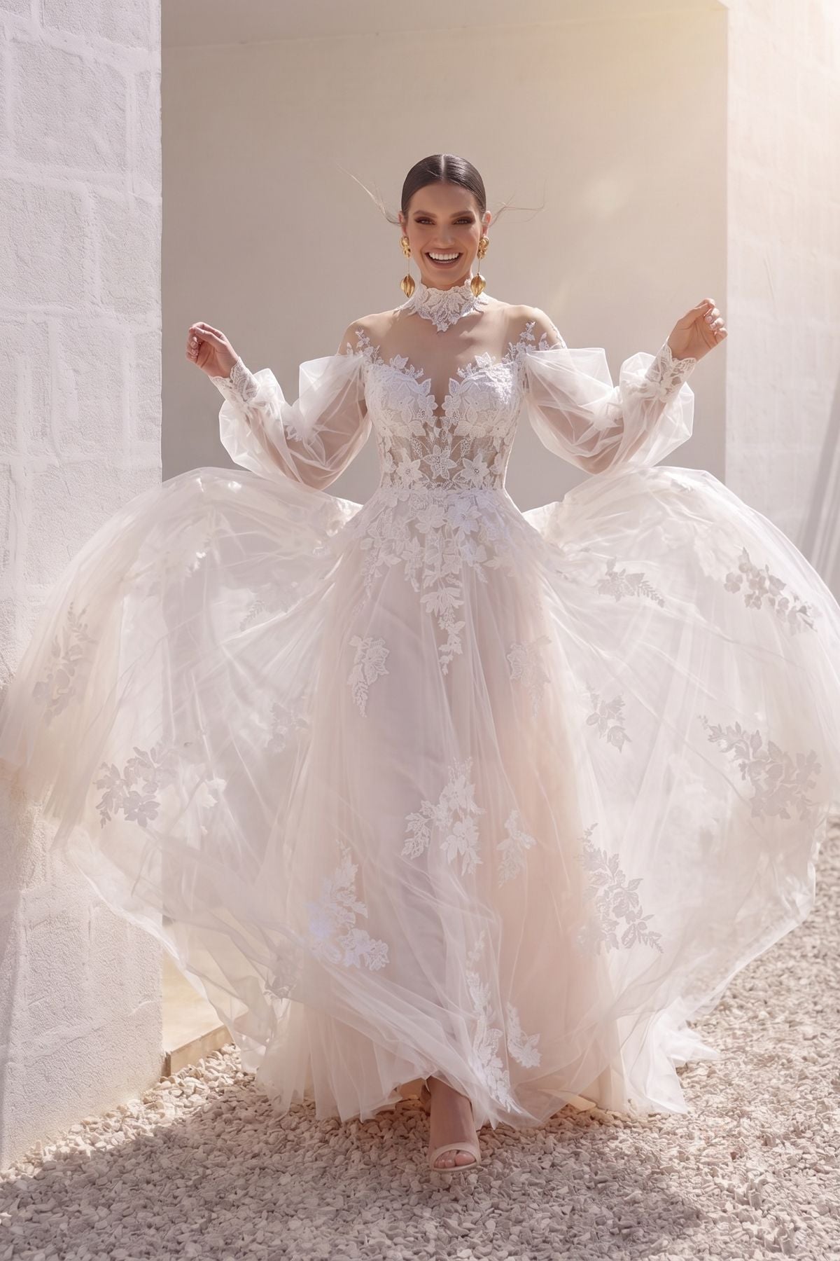Cecilia Lace Tea-Length Dress Line Court Train Lace Tulle Wedding Dress CW3156 10
