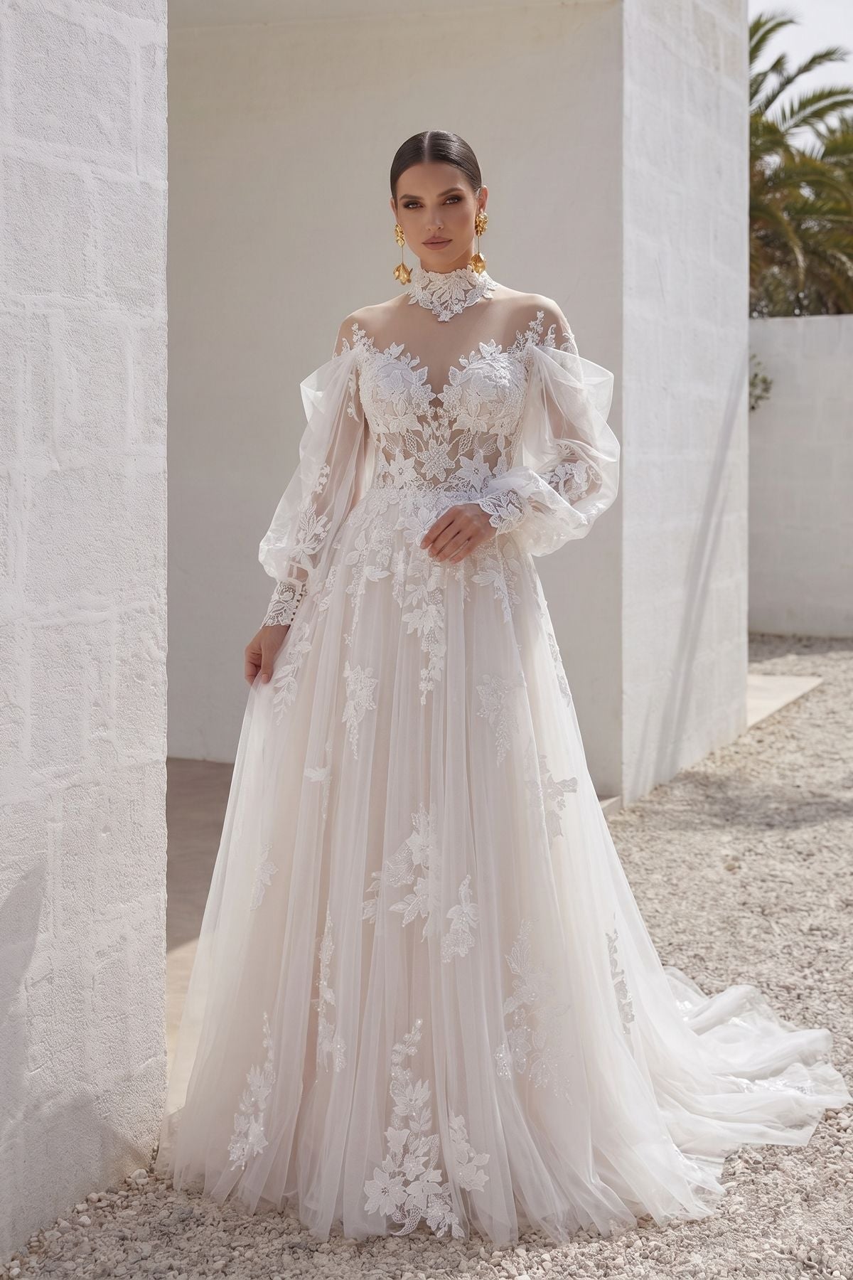 Cecilia Lace Tea-Length Dress Line Court Train Lace Tulle Wedding Dress CW3156 1