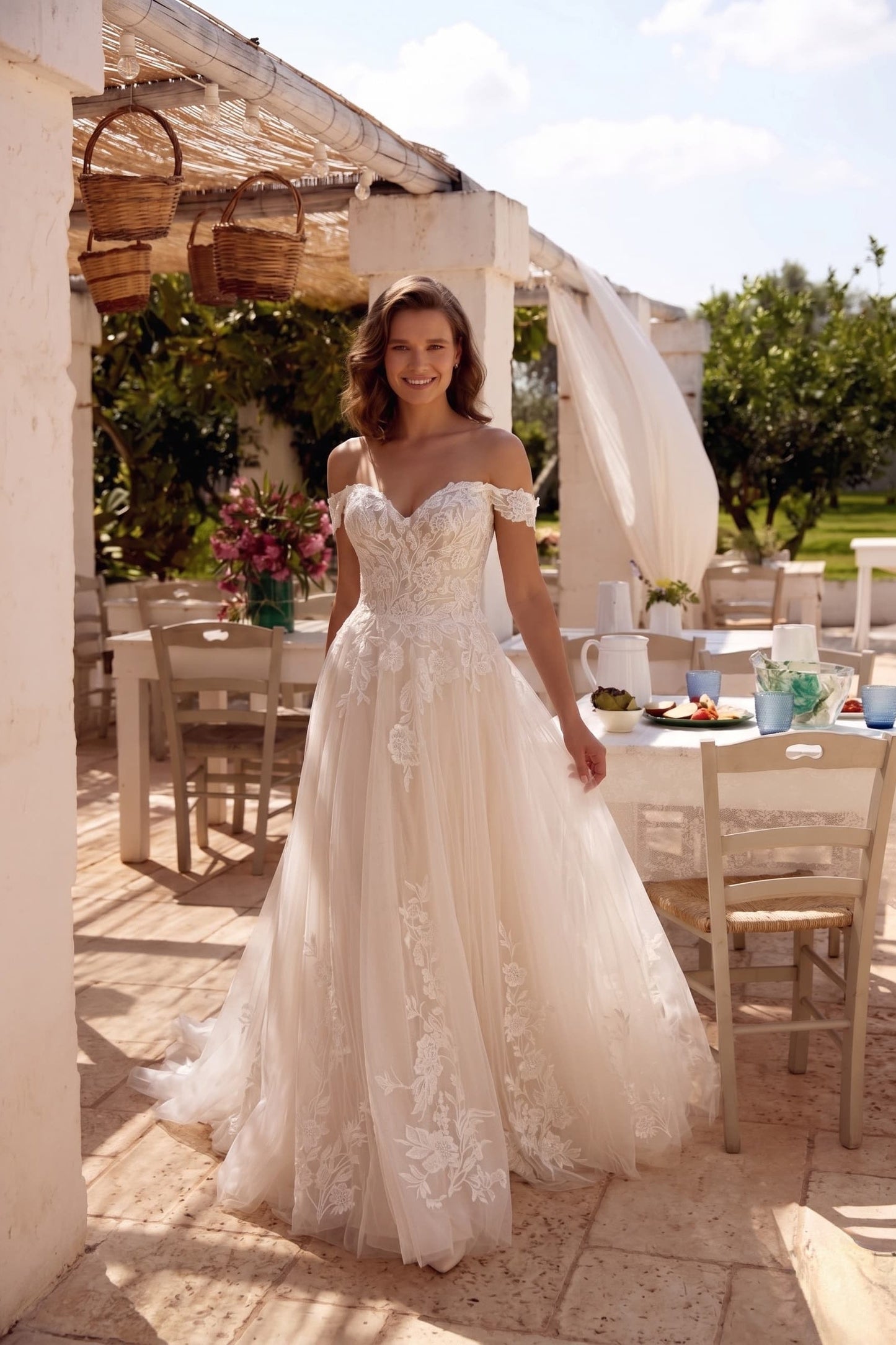 Cecilia Lace Tea-Length Dress Line Chapel Train Lace Tulle Wedding Dress CW3278 6