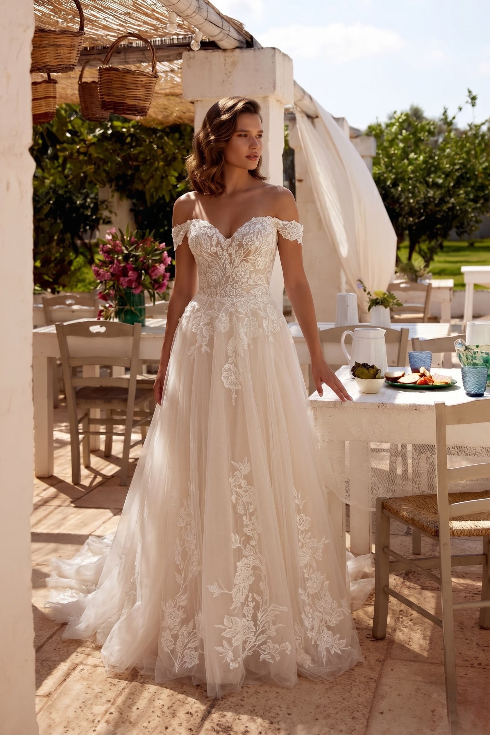 Cecilia Lace Tea-Length Dress Line Chapel Train Lace Tulle Wedding Dress CW3278 4