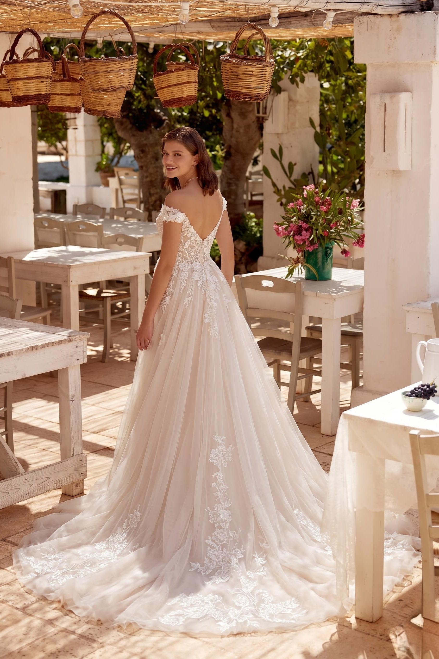 Cecilia Lace Tea-Length Dress Line Chapel Train Lace Tulle Wedding Dress CW3278 2