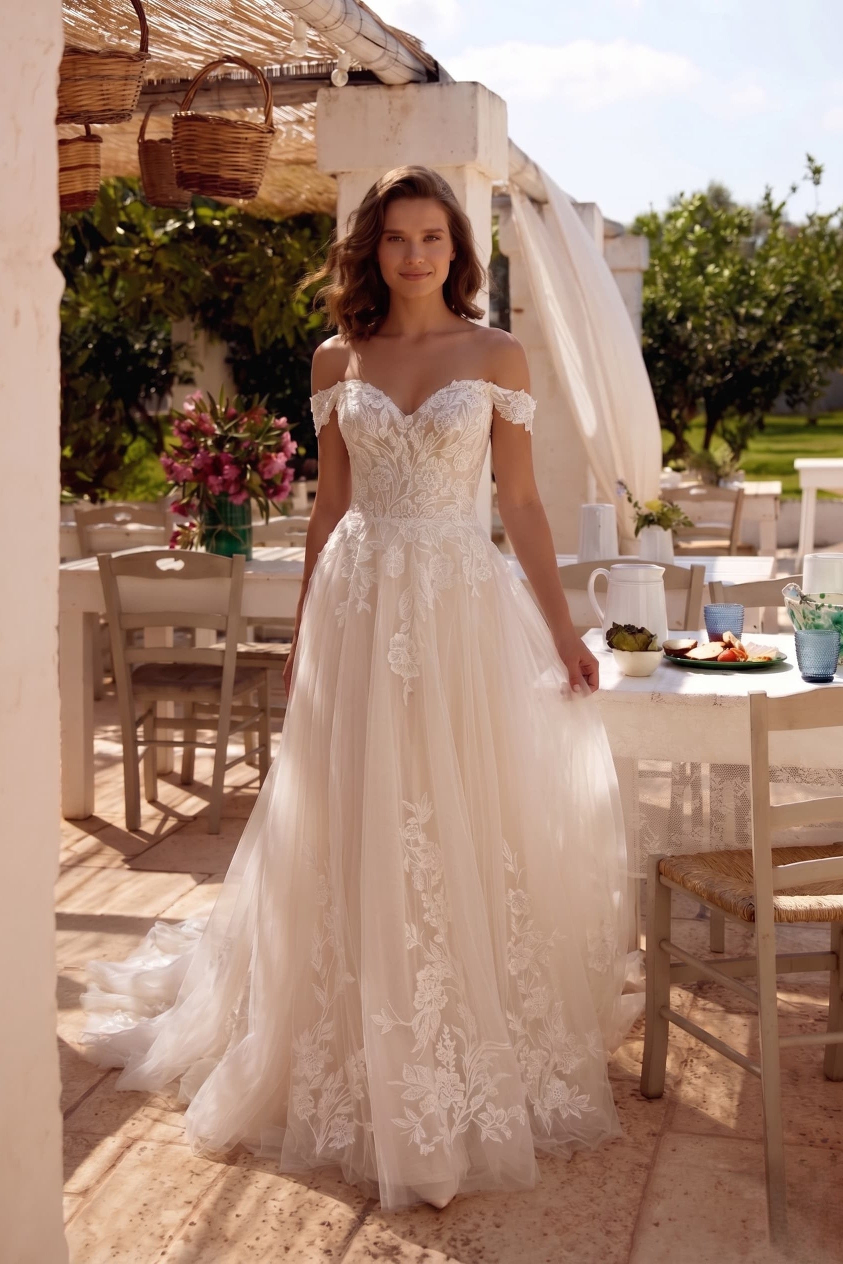 Cecilia Lace Tea-Length Dress Line Chapel Train Lace Tulle Wedding Dress CW3278 5
