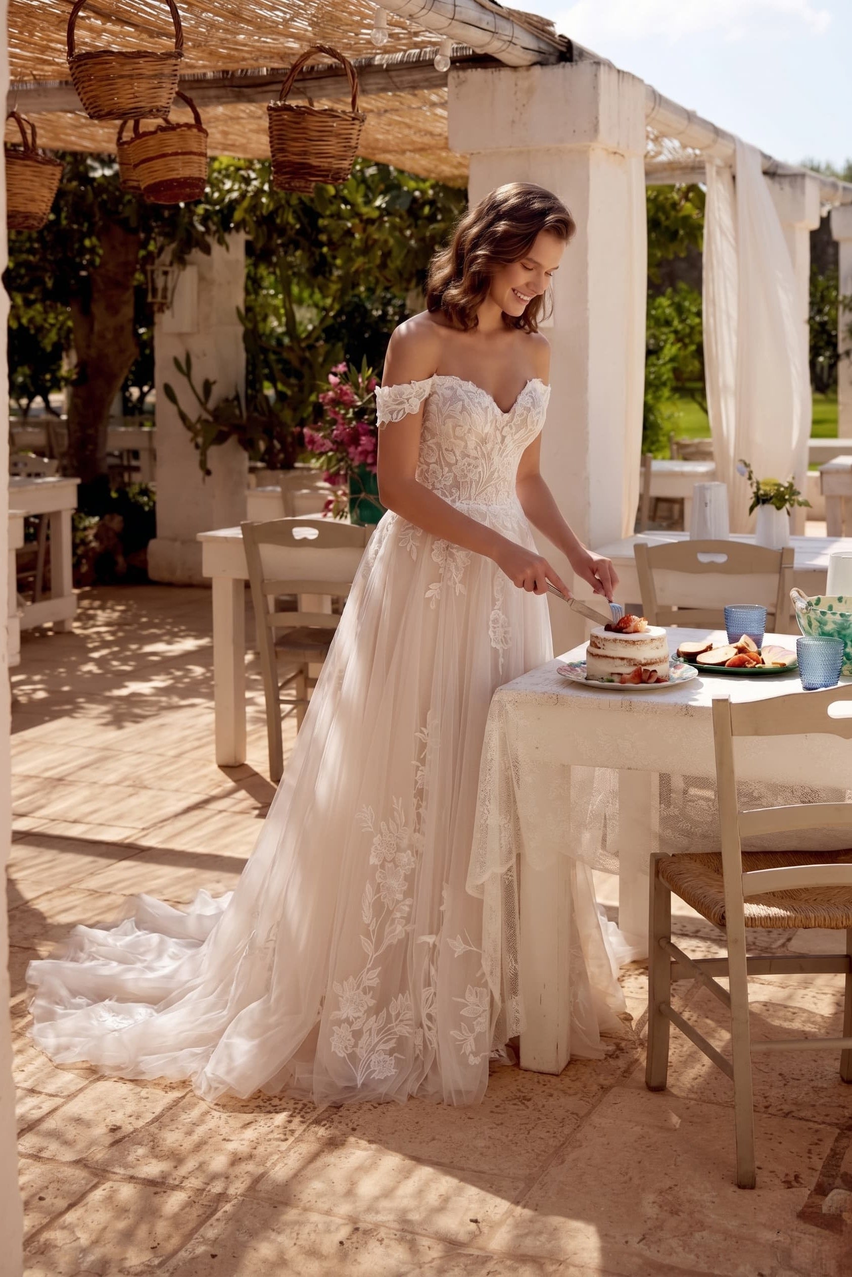 Cecilia Lace Tea-Length Dress Line Chapel Train Lace Tulle Wedding Dress CW3278 1