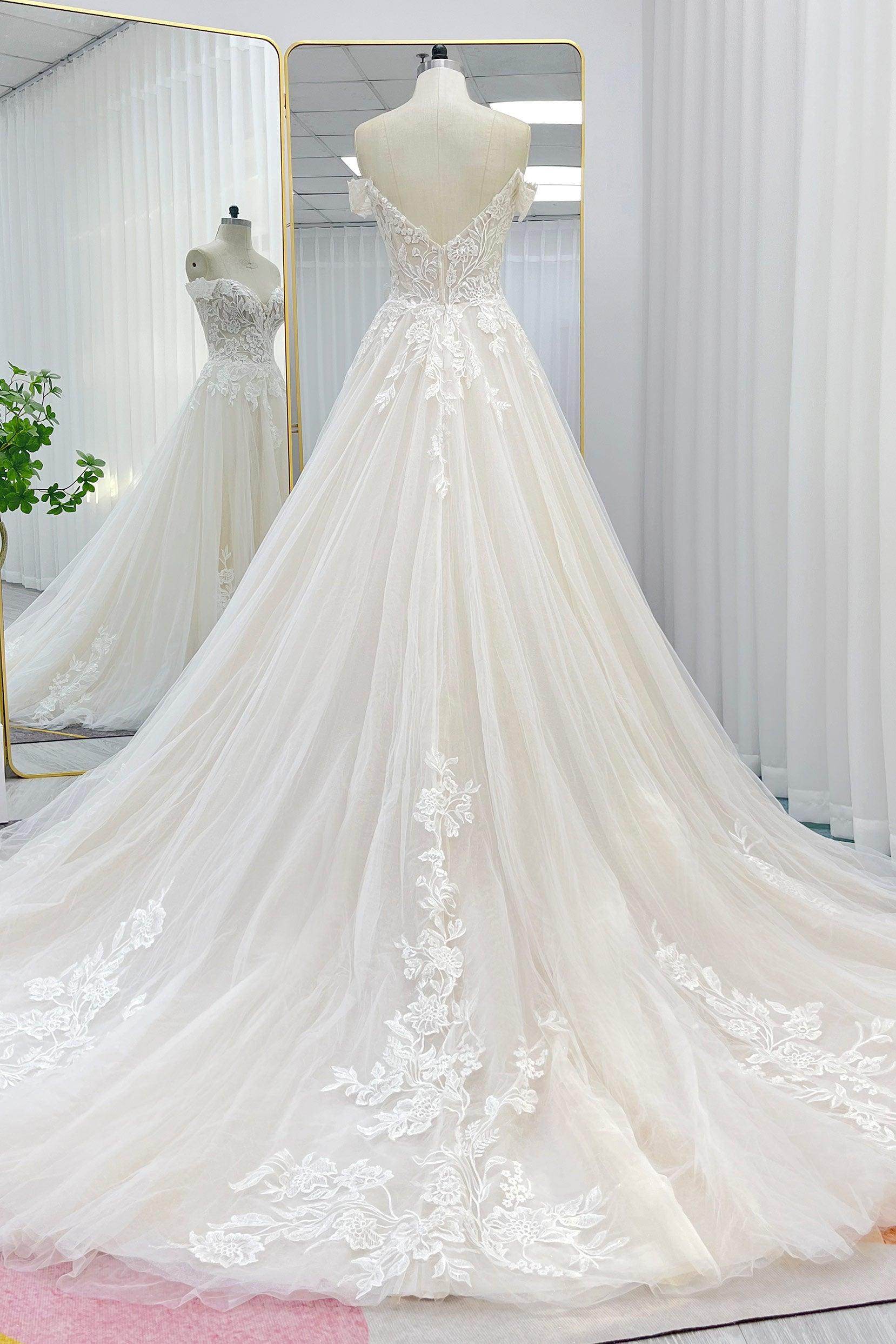 Cecilia Lace Tea-Length Dress Line Chapel Train Lace Tulle Wedding Dress CW3278 3