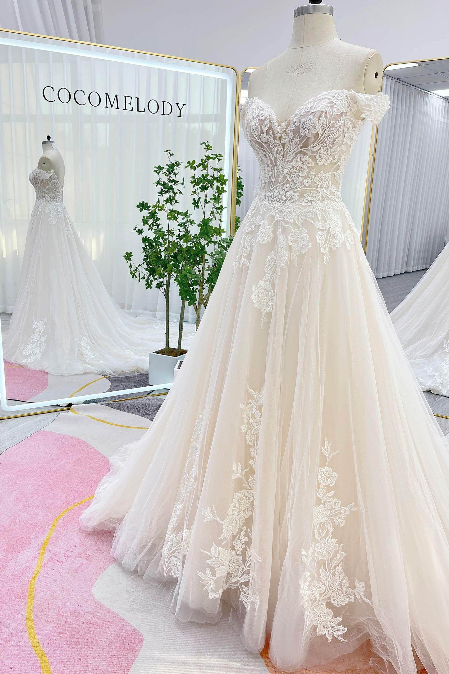 Cecilia Lace Tea-Length Dress Line Chapel Train Lace Tulle Wedding Dress CW3278 9