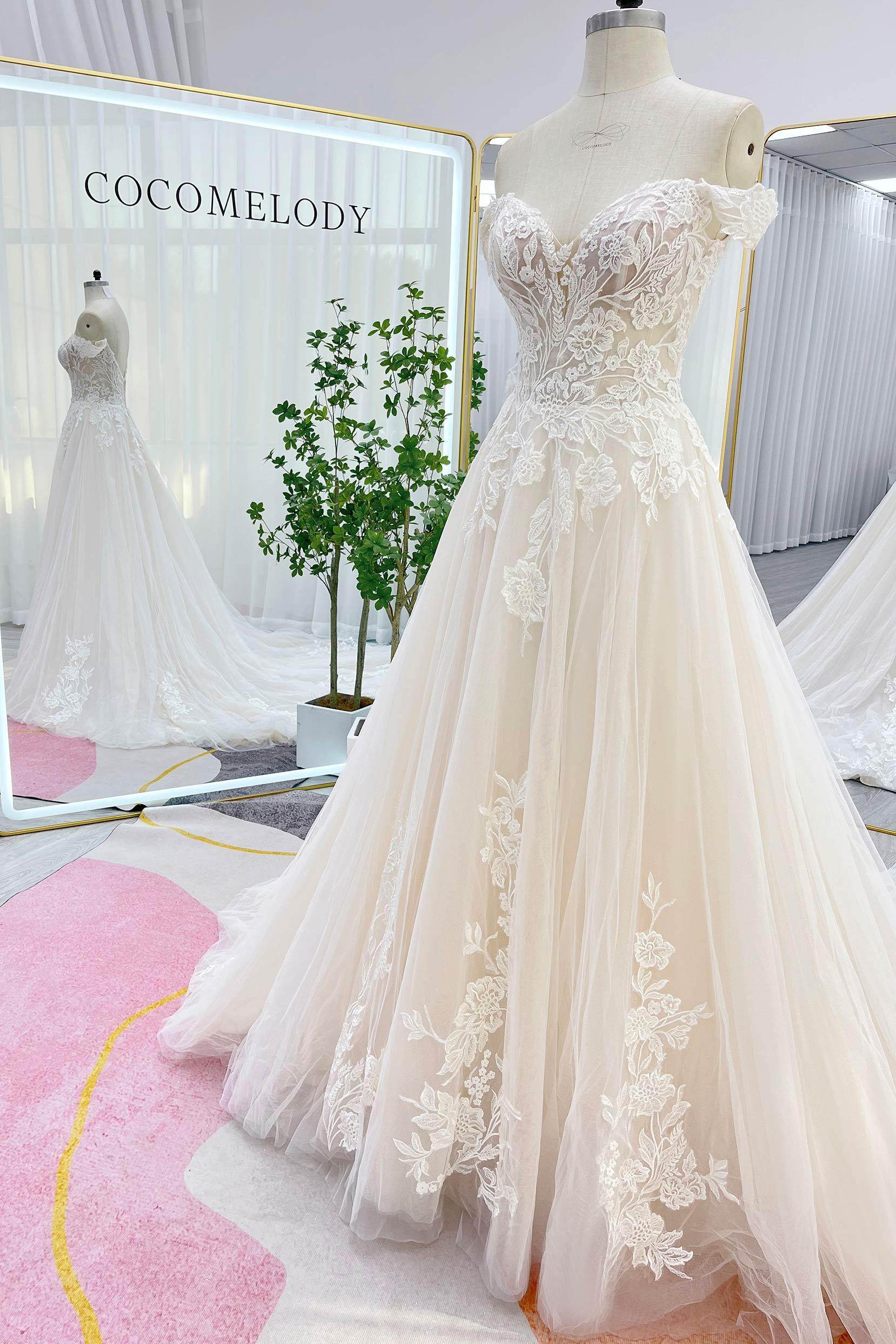 Cecilia Lace Tea-Length Dress Line Chapel Train Lace Tulle Wedding Dress CW3278 9
