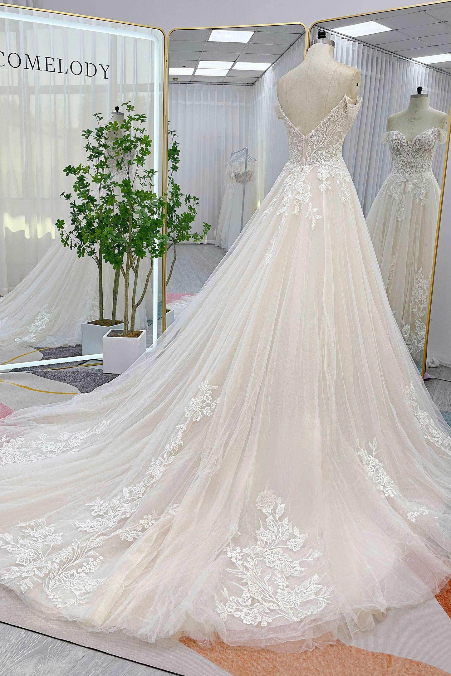 Cecilia Lace Tea-Length Dress Line Chapel Train Lace Tulle Wedding Dress CW3278 10