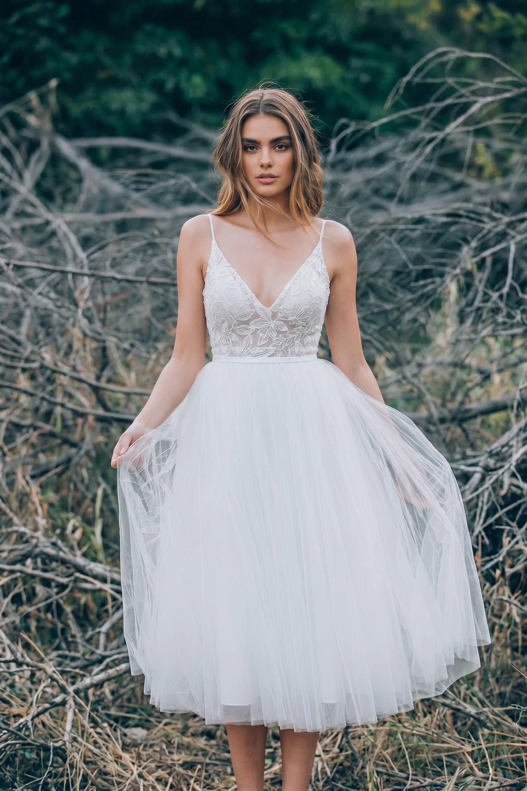 Celeste Lace Tulle A-Line Dress As Picture:Ivory/Nude 5