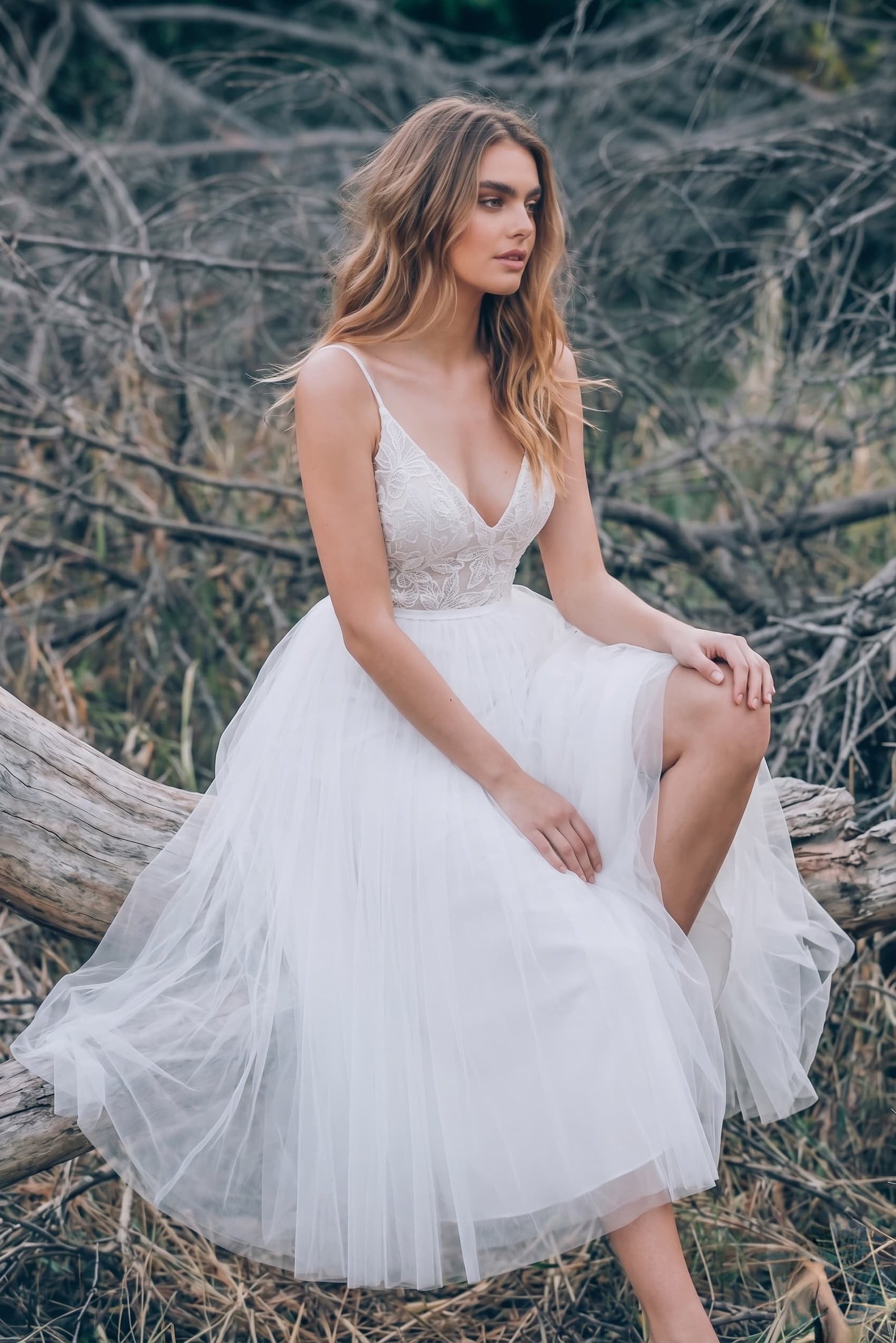 Celeste Lace Tulle A-Line Dress As Picture:Ivory/Nude 7