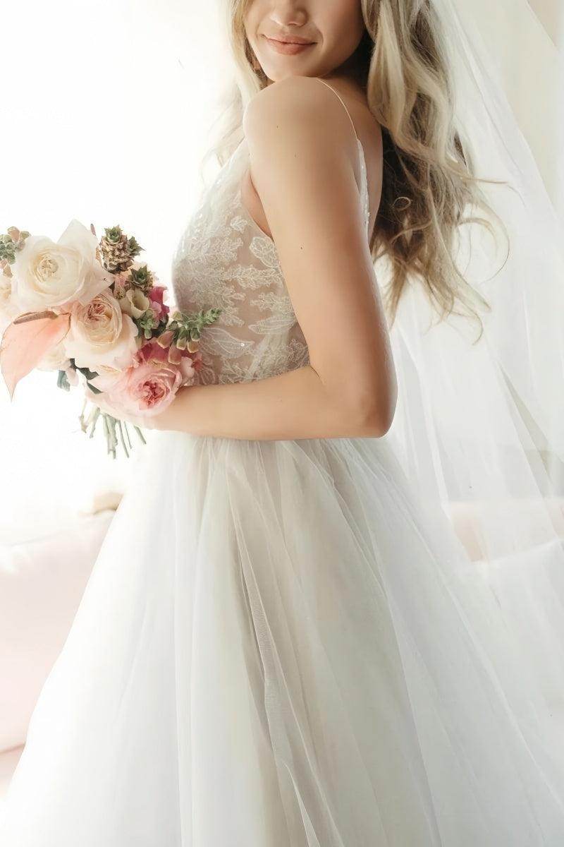 Celeste Lace Tulle A-Line Dress Ivory 3