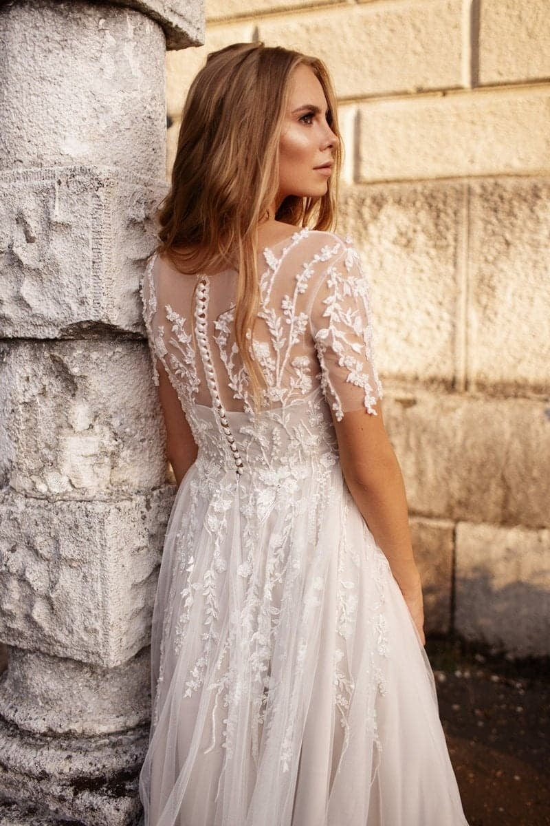 Cecilia Lace Tea-Length Dress Line Tea Length Lace Tulle Wedding Dress CW3427 7