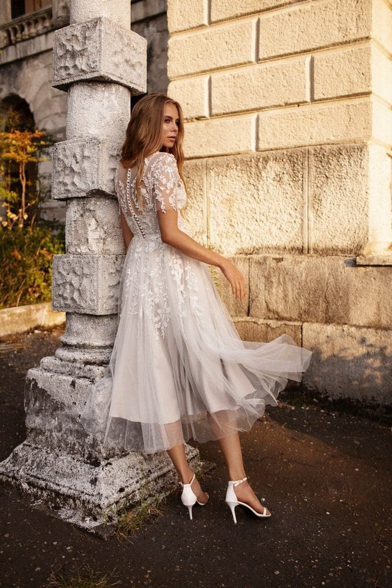Cecilia Lace Tea-Length Dress Line Tea Length Lace Tulle Wedding Dress CW3427 8