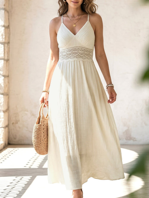 Evangeline Lace Halter Maxi Dress Neck White 1